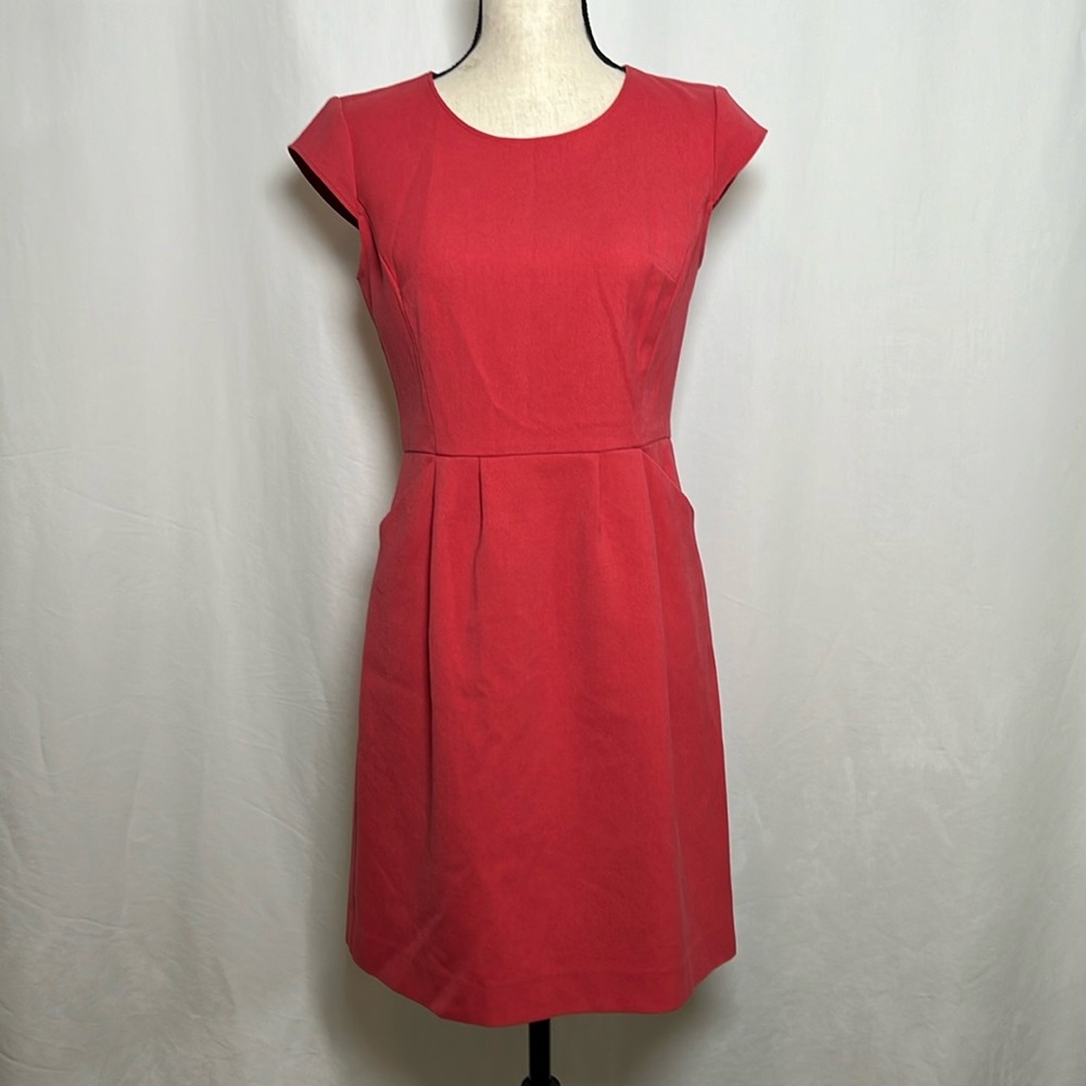 Ann Taylor Loft Coral Sheath Dress Size 4 Pockets Zip Back Short Mini